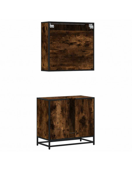 Set Mobili da Bagno 2 pz Rovere Fumo in Legno Multistrato