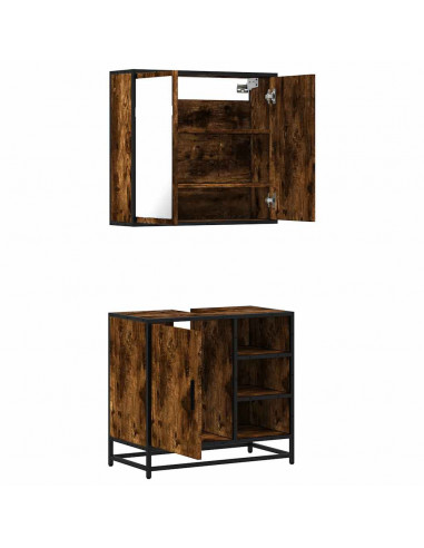 Set Mobili da Bagno 2 pz Rovere Fumo in Legno Multistrato