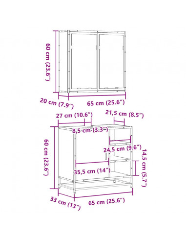 Set Mobili da Bagno 2 pz Rovere Fumo in Legno Multistrato
