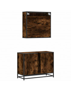 Set Mobili da Bagno 2 pz Rovere Fumo in Legno Multistrato