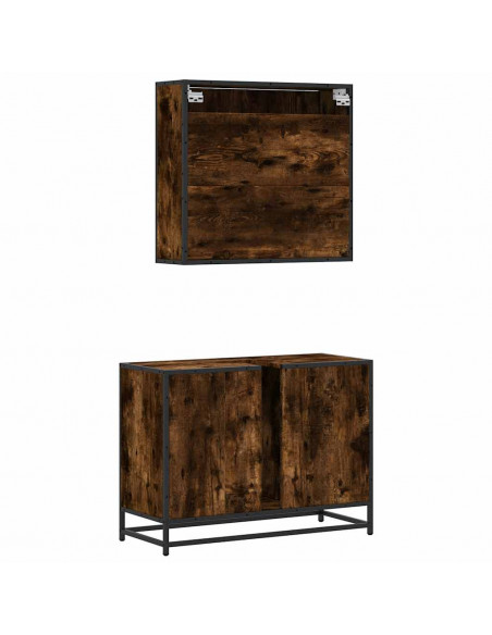 Set Mobili da Bagno 2 pz Rovere Fumo in Legno Multistrato