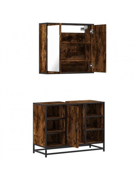 Set Mobili da Bagno 2 pz Rovere Fumo in Legno Multistrato