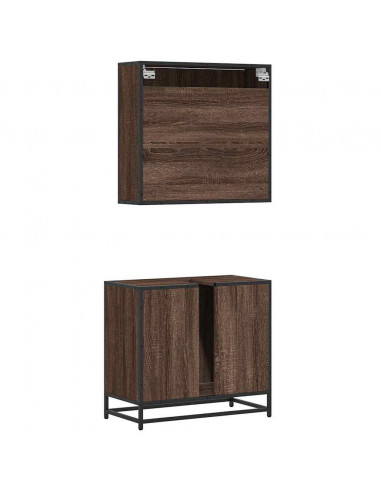 Set Mobili da Bagno 2 pz Rovere Marrone in Legno Multistrato
