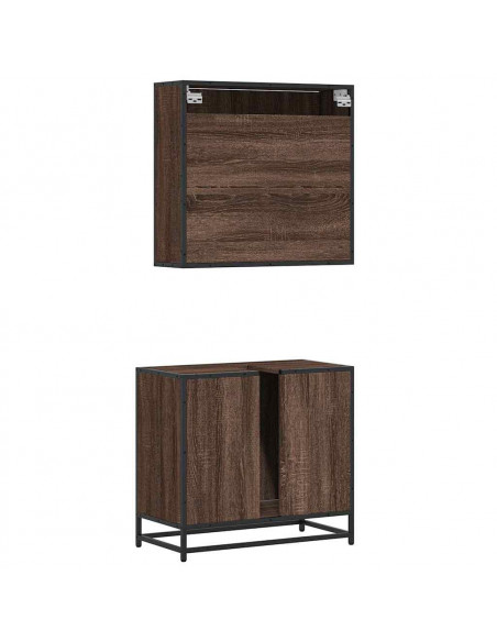 Set Mobili da Bagno 2 pz Rovere Marrone in Legno Multistrato
