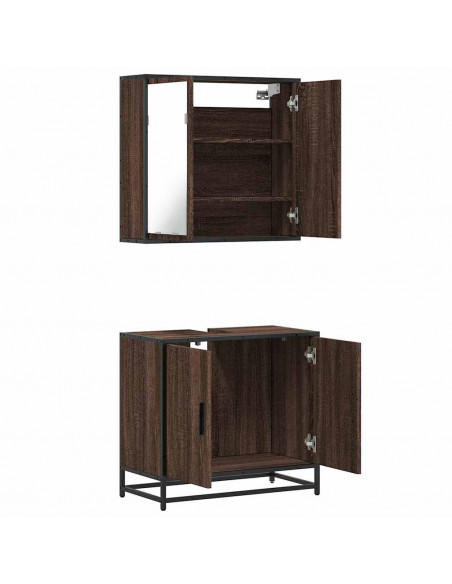 Set Mobili da Bagno 2 pz Rovere Marrone in Legno Multistrato