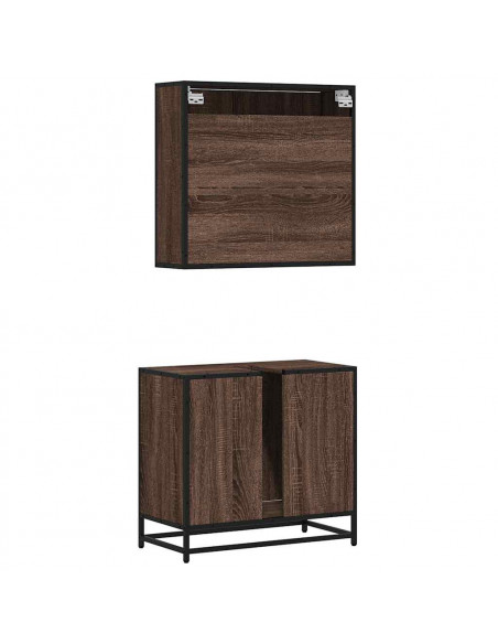 Set Mobili da Bagno 2 pz Rovere Marrone in Legno Multistrato