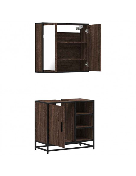 Set Mobili da Bagno 2 pz Rovere Marrone in Legno Multistrato
