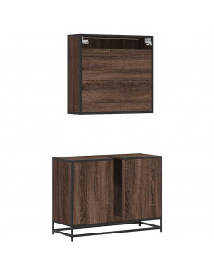 Set Mobili da Bagno 2 pz Rovere Marrone in Legno Multistrato