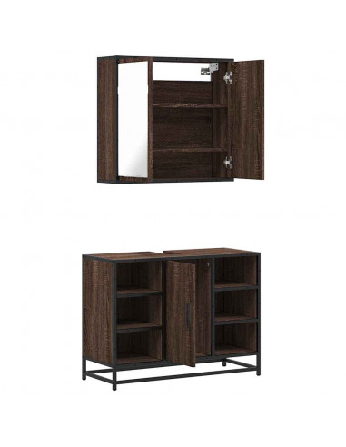 Set Mobili da Bagno 2 pz Rovere Marrone in Legno Multistrato