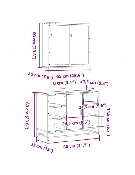 Set Mobili da Bagno 2 pz Rovere Marrone in Legno Multistrato