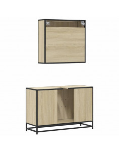 Set Mobili da Bagno 2 pz Rovere Sonoma in Legno Multistrato