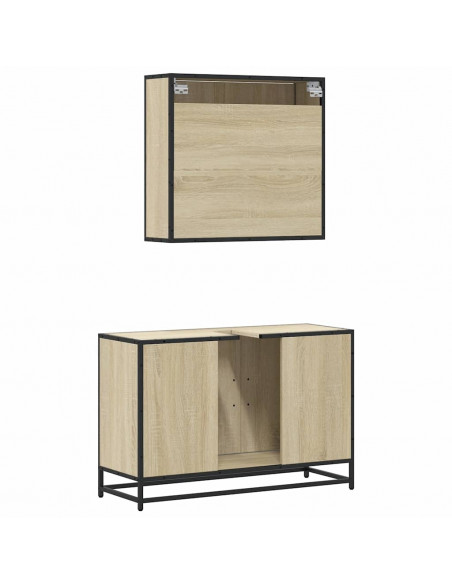 Set Mobili da Bagno 2 pz Rovere Sonoma in Legno Multistrato