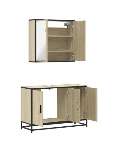 Set Mobili da Bagno 2 pz Rovere Sonoma in Legno Multistrato