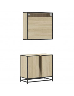 Set Mobili da Bagno 2 pz Rovere Sonoma in Legno Multistrato