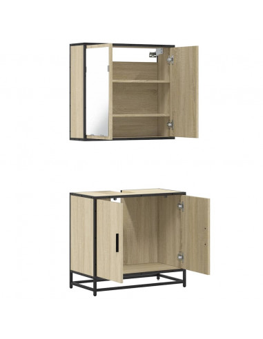 Set Mobili da Bagno 2 pz Rovere Sonoma in Legno Multistrato