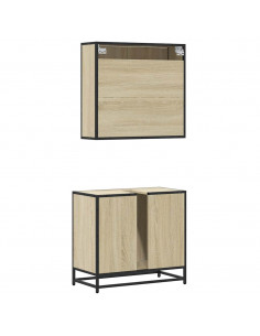 Set Mobili da Bagno 2 pz Rovere Sonoma in Legno Multistrato