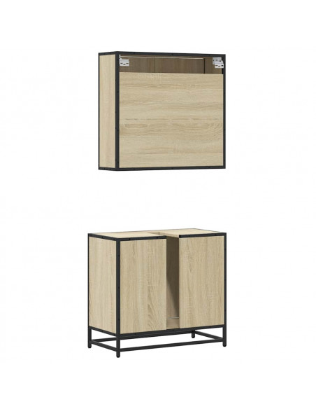 Set Mobili da Bagno 2 pz Rovere Sonoma in Legno Multistrato