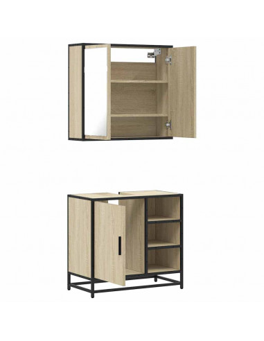 Set Mobili da Bagno 2 pz Rovere Sonoma in Legno Multistrato