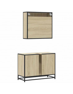 Set Mobili da Bagno 2 pz Rovere Sonoma in Legno Multistrato