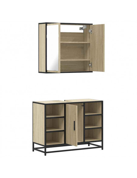 Set Mobili da Bagno 2 pz Rovere Sonoma in Legno Multistrato
