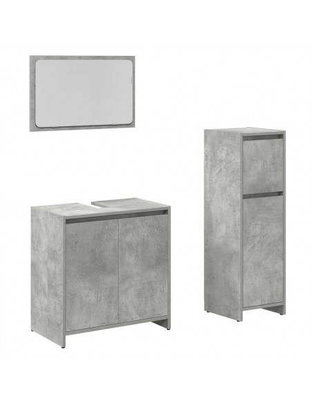 Set Mobili da Bagno 3 pz Grigio Cemento in Legno Multistrato
