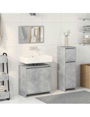 Set Mobili da Bagno 3 pz Grigio Cemento in Legno Multistrato