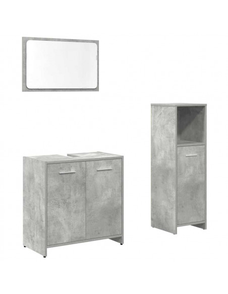 Set Mobili da Bagno 3 pz Grigio Cemento in Legno Multistrato