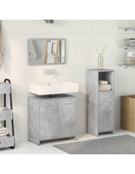 Set Mobili da Bagno 3 pz Grigio Cemento in Legno Multistrato