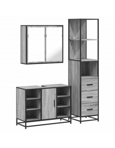 Set Mobili da Bagno 3 pz Grigio Sonoma in Legno Multistrato