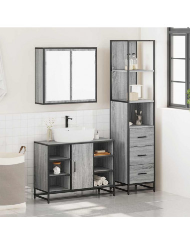 Set Mobili da Bagno 3 pz Grigio Sonoma in Legno Multistrato