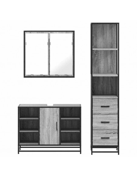 Set Mobili da Bagno 3 pz Grigio Sonoma in Legno Multistrato