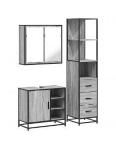 Set Mobili da Bagno 3 pz Grigio Sonoma in Legno Multistrato
