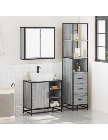 Set Mobili da Bagno 3 pz Grigio Sonoma in Legno Multistrato