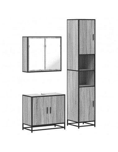 Set Mobili da Bagno 3 pz Grigio Sonoma in Legno Multistrato