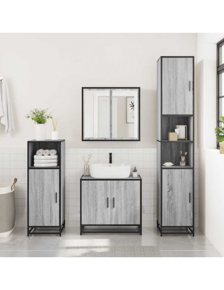 Set Mobili da Bagno 3 pz Grigio Sonoma in Legno Multistrato