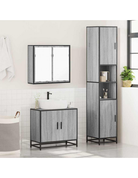 Set Mobili da Bagno 3 pz Grigio Sonoma in Legno Multistrato