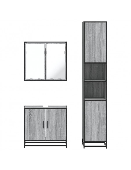 Set Mobili da Bagno 3 pz Grigio Sonoma in Legno Multistrato