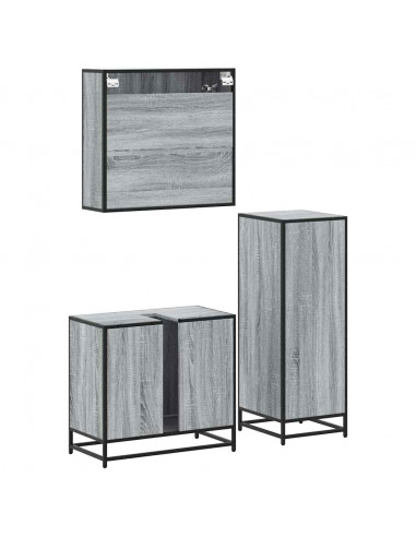 Set Mobili da Bagno 3 pz Grigio Sonoma in Legno Multistrato