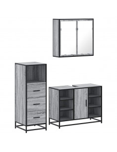 Set Mobili da Bagno 3 pz Grigio Sonoma in Legno Multistrato