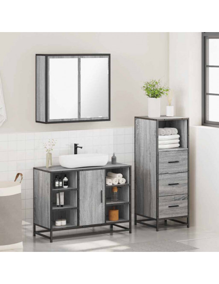Set Mobili da Bagno 3 pz Grigio Sonoma in Legno Multistrato