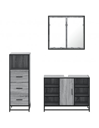 Set Mobili da Bagno 3 pz Grigio Sonoma in Legno Multistrato