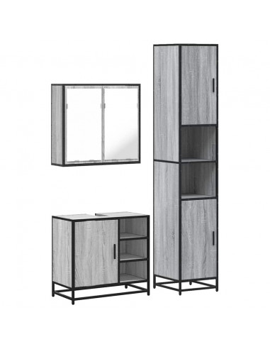 Set Mobili da Bagno 3 pz Grigio Sonoma in Legno Multistrato