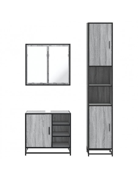 Set Mobili da Bagno 3 pz Grigio Sonoma in Legno Multistrato