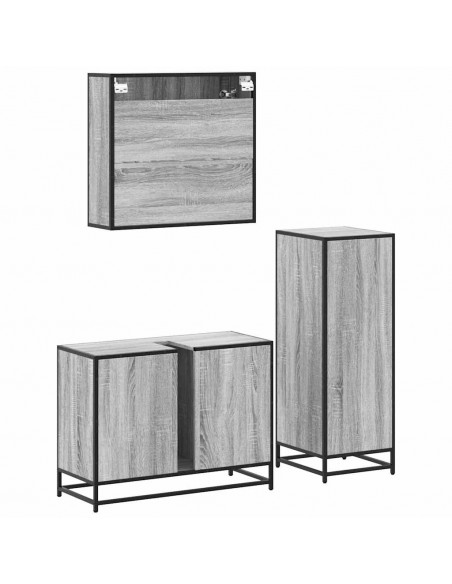 Set Mobili da Bagno 3 pz Grigio Sonoma in Legno Multistrato
