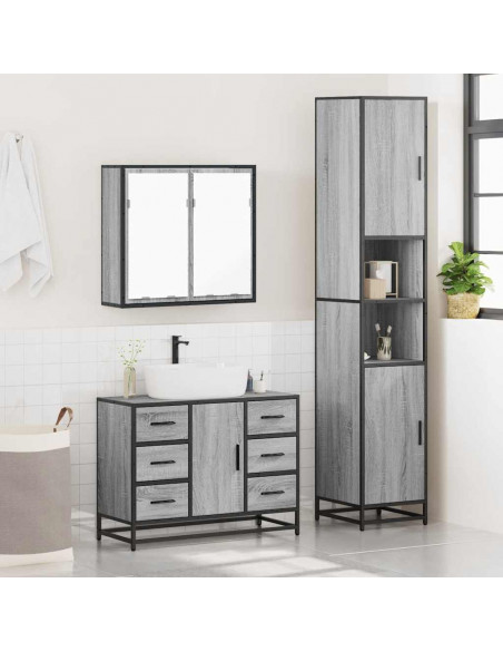 Set Mobili da Bagno 3 pz Grigio Sonoma in Legno Multistrato