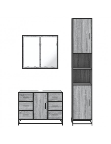 Set Mobili da Bagno 3 pz Grigio Sonoma in Legno Multistrato