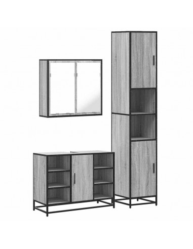 Set Mobili da Bagno 3 pz Grigio Sonoma in Legno Multistrato