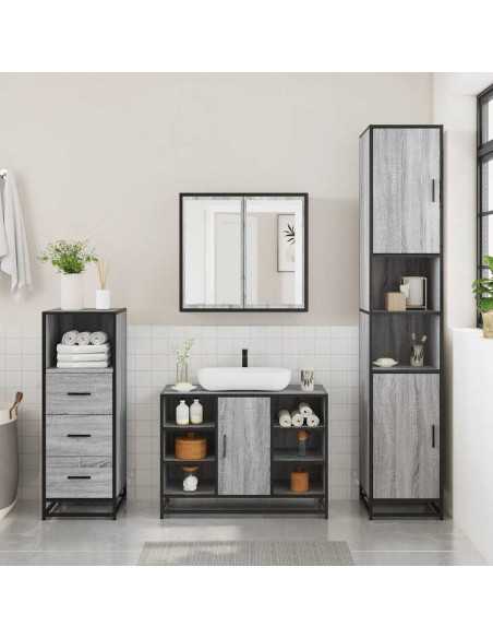 Set Mobili da Bagno 3 pz Grigio Sonoma in Legno Multistrato