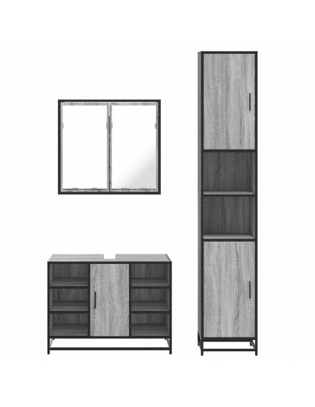 Set Mobili da Bagno 3 pz Grigio Sonoma in Legno Multistrato