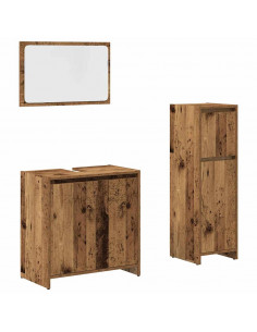 Set Mobili da Bagno 3 pz Legno Antico in Legno Multistrato